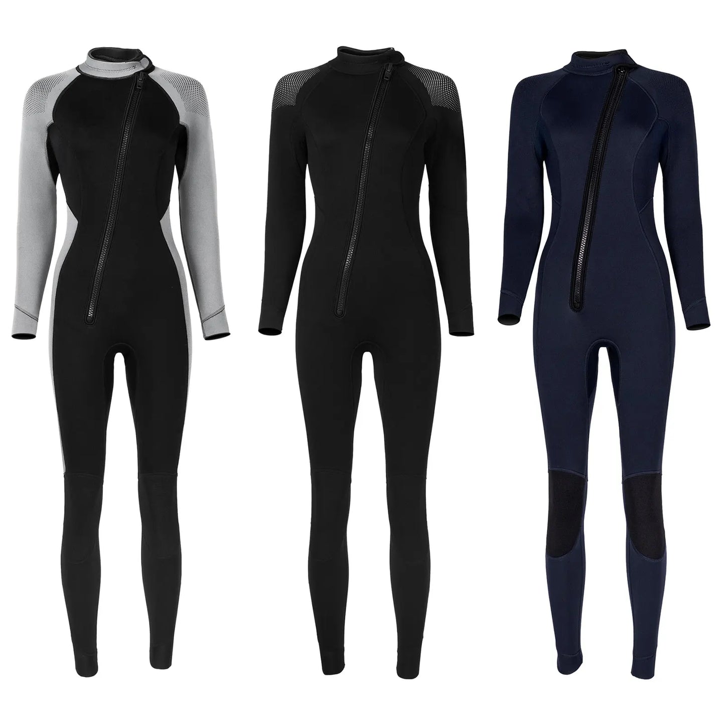 Women 3mm Neoprene One-Piece Thermal Wetsuit Mock Neck Long Sleeve Front Zipper Jumpsuit for Swimming Surfing Snorkeling Diving.