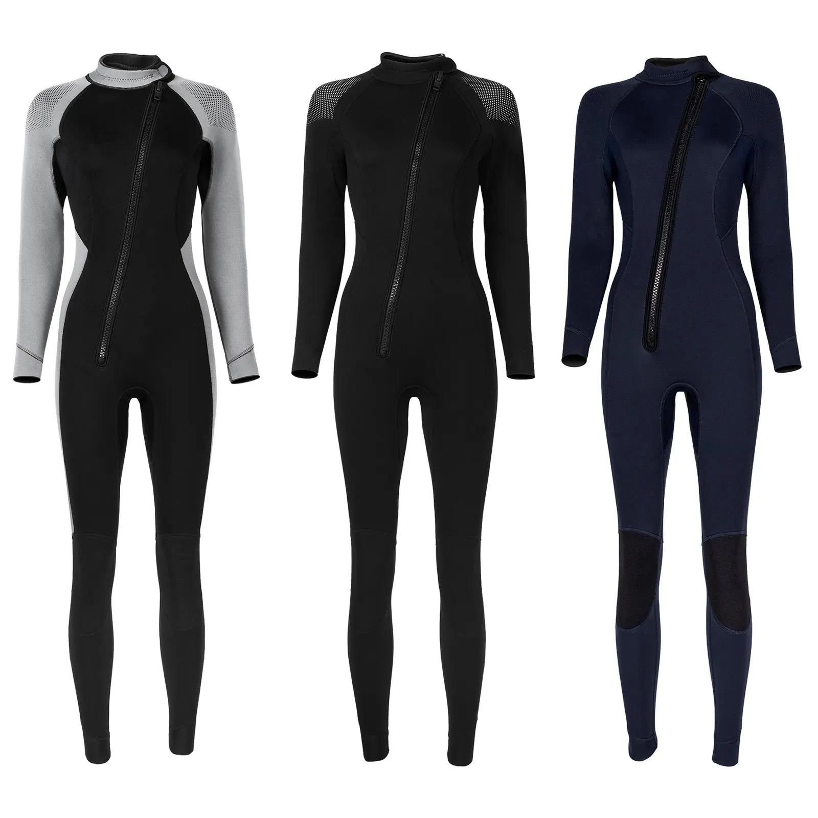 Women 3mm Neoprene One-Piece Thermal Wetsuit Mock Neck Long Sleeve Front Zipper Jumpsuit for Swimming Surfing Snorkeling Diving.