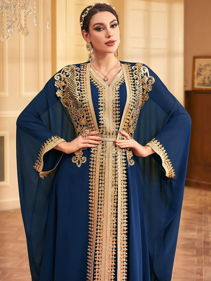 Ramadan Sequins Dubai Abayas Arab Tunics Batwing Sleeve Dresses For Women Gala Two pieces Moroccan Elegant Kebaya.