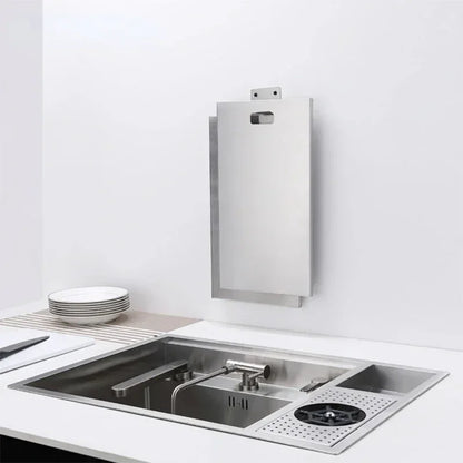 Black Concealed Kitchen Sink with Lid Stainless Steel Multifunctional Bar Built-In Vegetable Sink with Cup Wash Middle Downspout