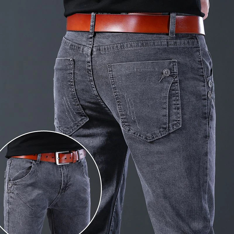 Men New Fashion Comfortable Slim Fit Jeans Male Loose Straight Smart Casual Denim Pants Regular Look Taller Elasticity Trousers.