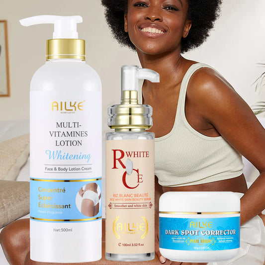 AILKE Natural Multi-Vitamin Lightening Skin Care Kit, Moisturize, Even Toning, Remove Dark and White Spots, Clean & Smooth Skin.