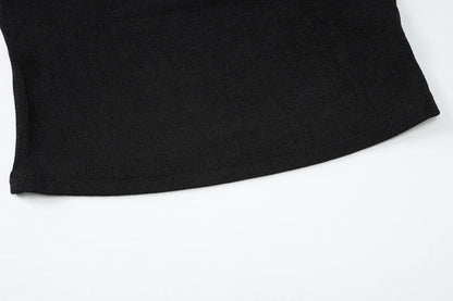 Cryptographic Autumn Casual Basic Asymmetrical Top Women Elegant Solid Long Sleeve Pullovers Black Top Y2K Slim Vintage Clothes.