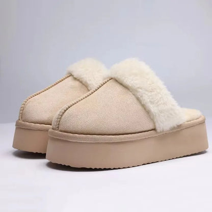 Crestar Women's Platform Fuzzy Slippers New Lady Winter House Slipper Thick Soles Warm Fuzzy Shoes Indoor Outdoor Cotton Shoes.