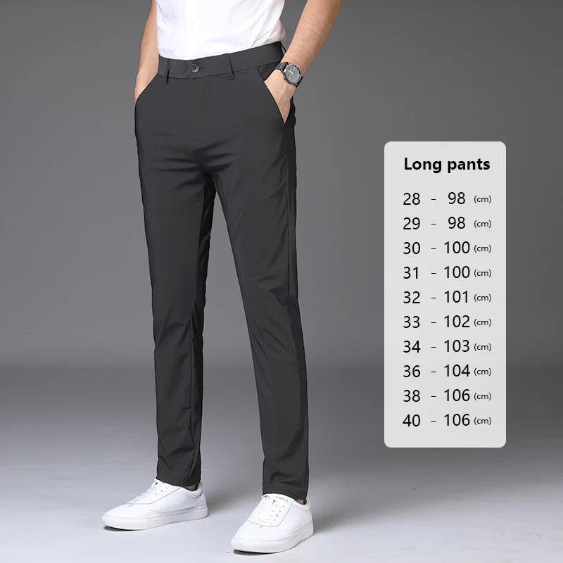 Summer Stretch Suit Pants Men Thin Business Solid Color Slim Ankle-Length Casual Formal Office Trousers Male Plus Size 28-38