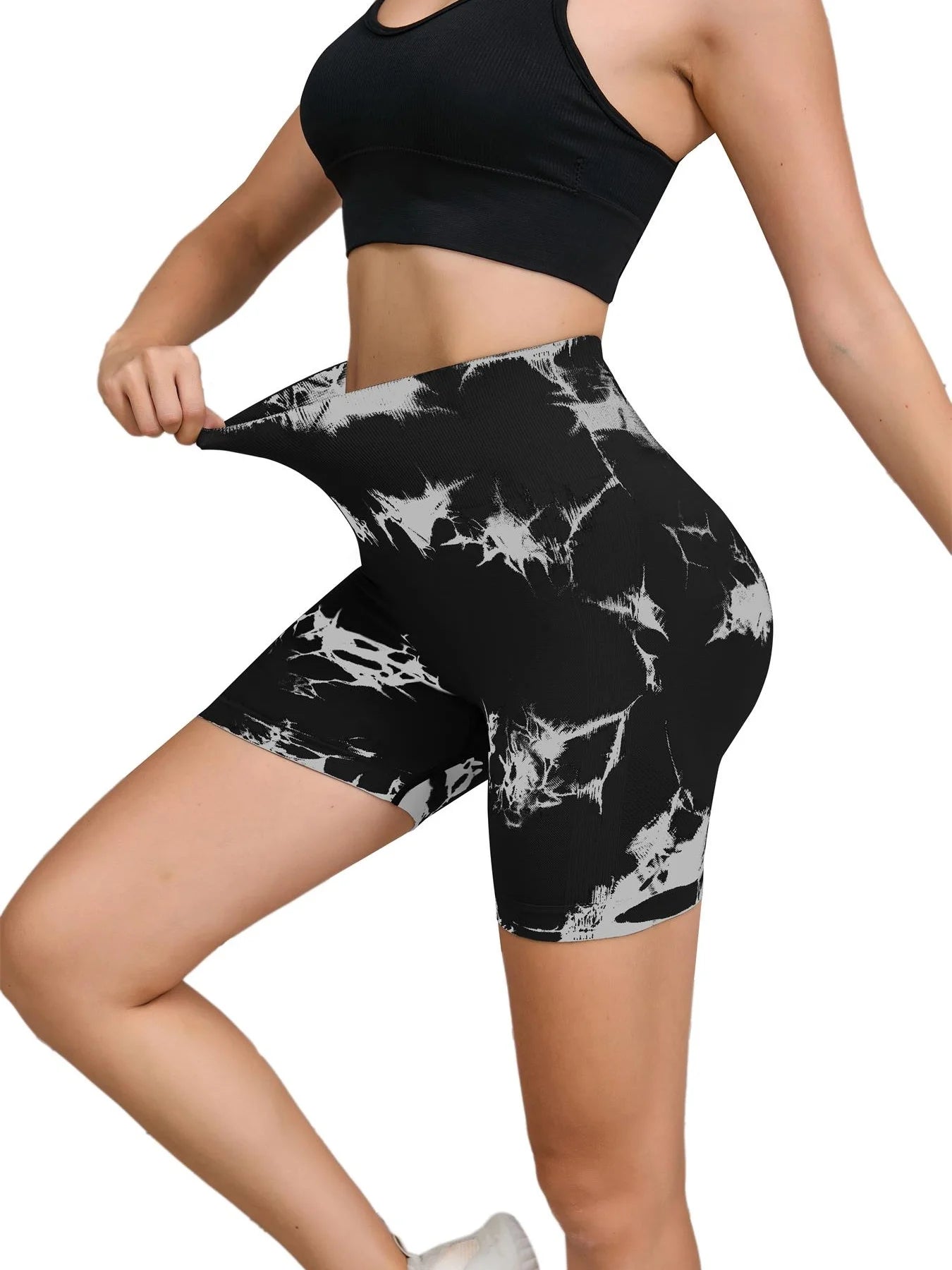 Tie Dyed Seamless Fitness Pants Women's High Waist and Hip Lifting Sports Tight Shorts Running Sexy Peach Fitness Yoga Shorts.