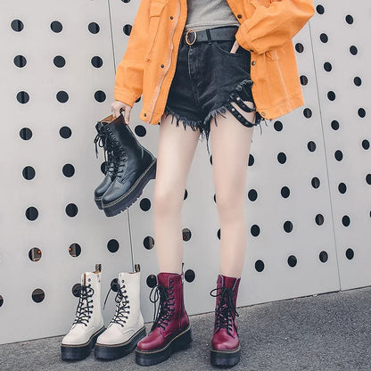 Autumn Winter Fashion Round Toe Lace-up Shoes Womens Boots Zip Ankle Boots For Women High Heels Basics Casual