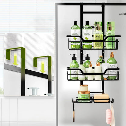 Bohrfreies Badezimmerregal über der Tür, hängender Organizer, wandmontiertes Korbregal, mehrschichtiges Duschraum-Aufbewahrungsregal für Toilette
