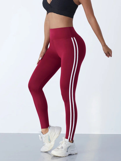 Yoga-Leggings für Damen, gestreift, schlank, Sporthose, hohe Taille, Hüftheben, lässige Strumpfhosen, Workout, Laufen, dehnbare Gym-Leggings.