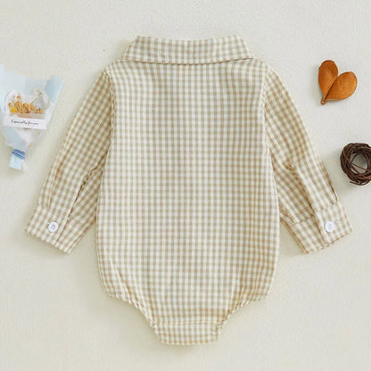 Kleinkind Niedlicher Gitter Revers Overall Kleinkind Dünner Stil Freizeit Einteiliger Baby Herbst Body