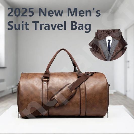 2025 Neue Herren-Anzugtasche aus Leder mit großem Fassungsvermögen, wasserdicht, für Wochenendaisen, Business, umwandelbare 2-in-1-Handgepäcktasche.