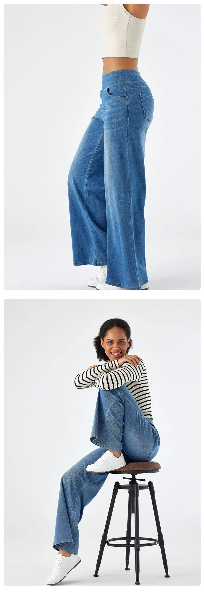 Women's New Large Size Denim Wide-Legged Trousers American High-Waisted Thin Straight Loose Casual Trousers Casual Jeans