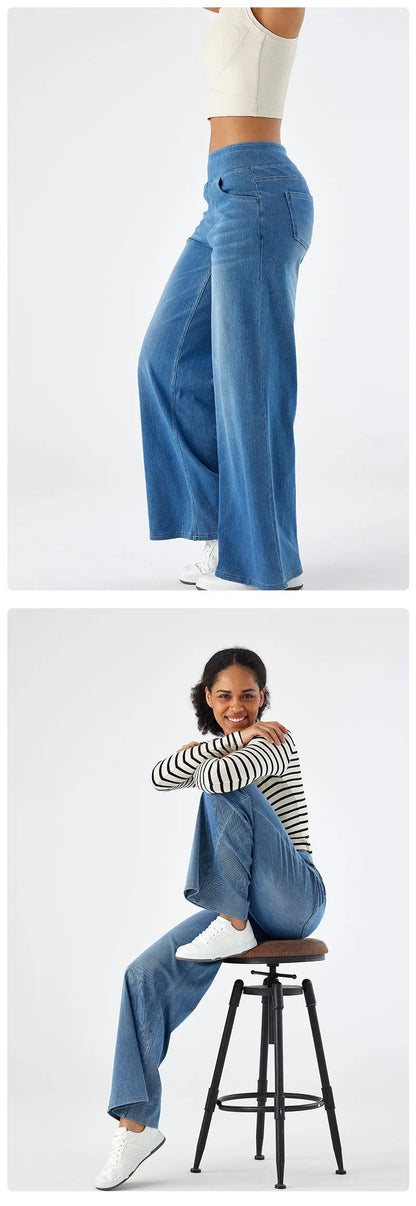 Women's New Large Size Denim Wide-Legged Trousers American High-Waisted Thin Straight Loose Casual Trousers Casual Jeans