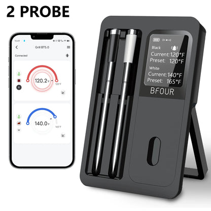 Wireless Bluetooth Meat Thermometer IP67 Waterproof Probes with LCD Screen Booster Rechargeable for Grilling Smoker BBQ Oven