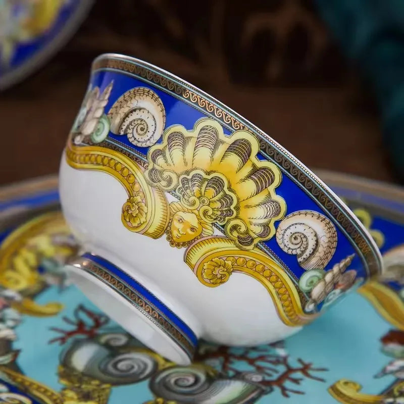 Luxury Blue Ocean Bone China Dishes Plates Western Clubhouse Upscale Heart Of The Sea Ceramic Tableware Decorative Plate.