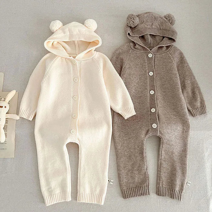 Herbst Winter Neugeborenen Baby Jungen Mädchen Gestrickte Overall Einfarbig Stricken Mit Kapuze Infant Baby Bodys Kinder Gestrickte Kleidung.