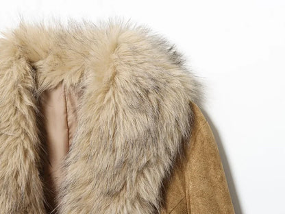 MUJER Kunstpelz-Leder-Blazer für Damen, Kunstleder, luxuriöse Damen-Blazer, Mäntel, Büro, taillierte Jacke, Damen-Winter-Oberbekleidung