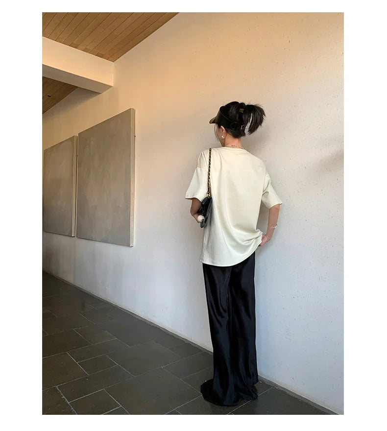 Satin Wide Leg Pants Long Floor Casual Pants Women's Summer