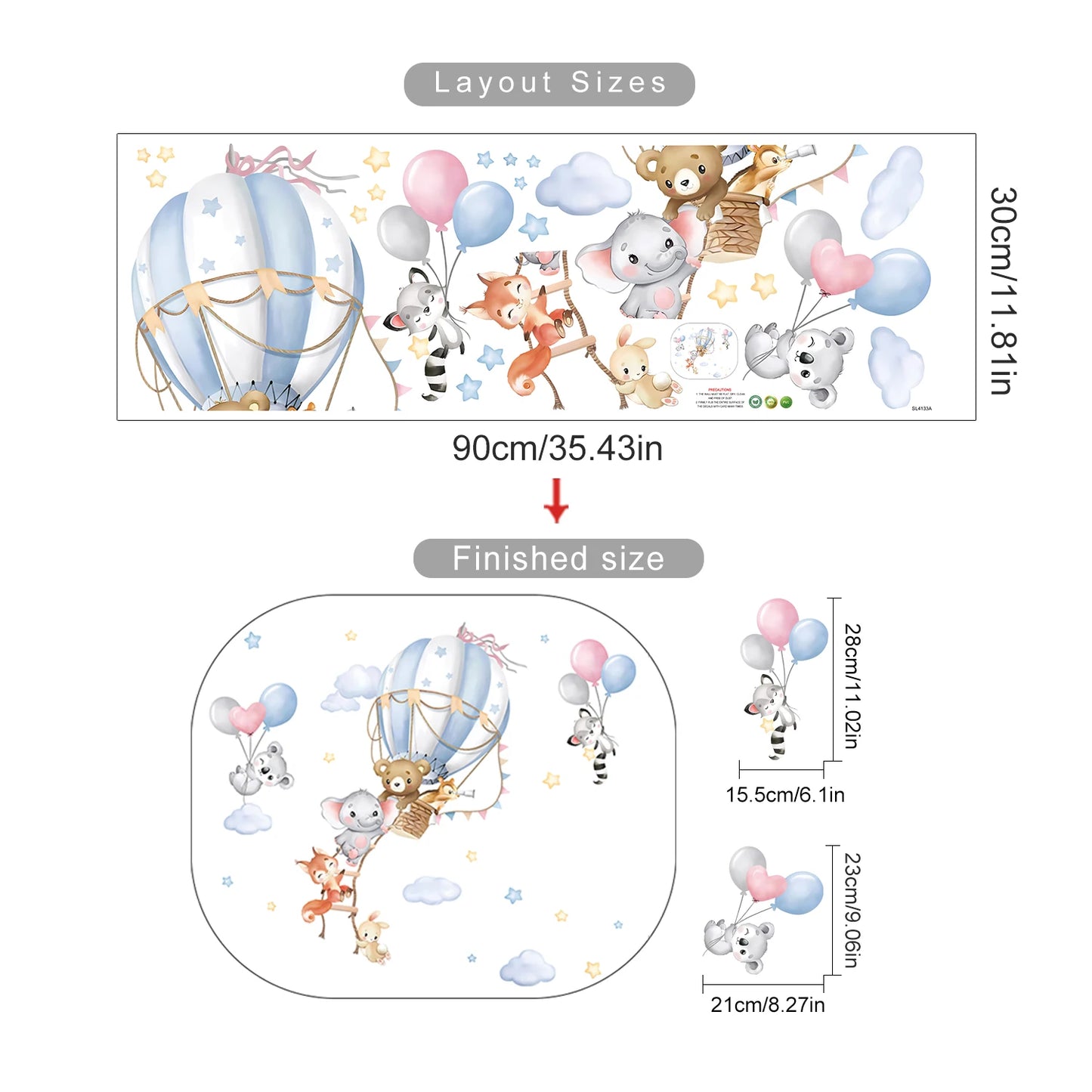 Cartoon Hot Air Balloon Animals Bear Rabbits Wall Stickers for Child Room Boy Room Decoration Nursery Baby Room Decoration Decal