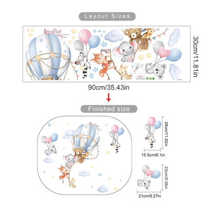 Cartoon Hot Air Balloon Animals Bear Rabbits Wall Stickers for Child Room Boy Room Decoration Nursery Baby Room Decoration Decal