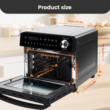 Hot Air Fryer 14L XXL Airfryer Mini Oven 1800W with 11 Programmes LED Screen, 5 Accessories Including Rotisserie and Recipe Book.