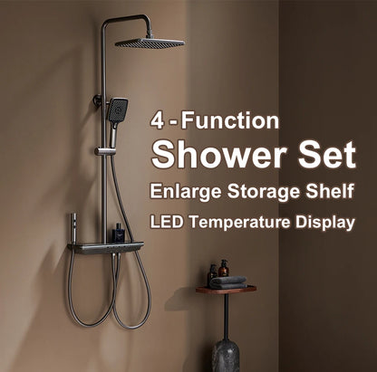 VGX LED Digital Shower System Modern Bathroom Temperature Display Shower Faucet Set Rainlfall Bathroom Mixer Bidet Shower Set