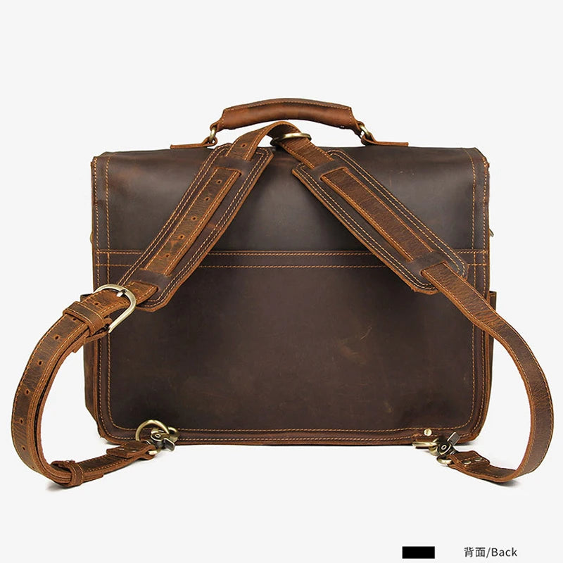Vintage verrückte Pferd Echt leder Männer Aktentasche große Business-Tasche Einkaufstasche 15.6 "Laptop-Tasche Attache männliche Umhängetasche.