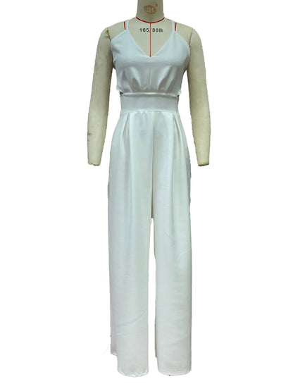 Women Sexy Jumpsuits Backless V-neck Spaghetti Strap Lace-up New Summer Sleeveless Elegant Street Wide-leg Pants Long Rompers.