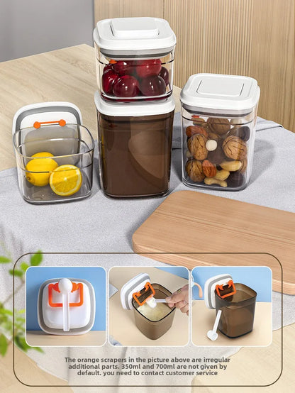 Square press storage tank sealed tank kitchen grains plastic candy jar fruit powder box transparent storage tank.