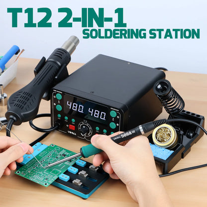 YIHUA T12 Lötkolben Station Kit Schnelle Heizung Schweißen Für SMD PCB Reparatur Werkzeuge Elektronische Auto-schlaf Hor Air rework Station