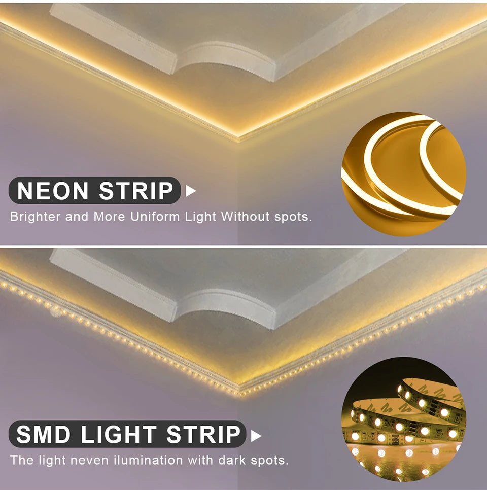 Waterproof COB LED Strip Lights 24V Flexible Neon Light Black Silicone Tube Linear Dimmable Lighting with Touch Sensor Switch.