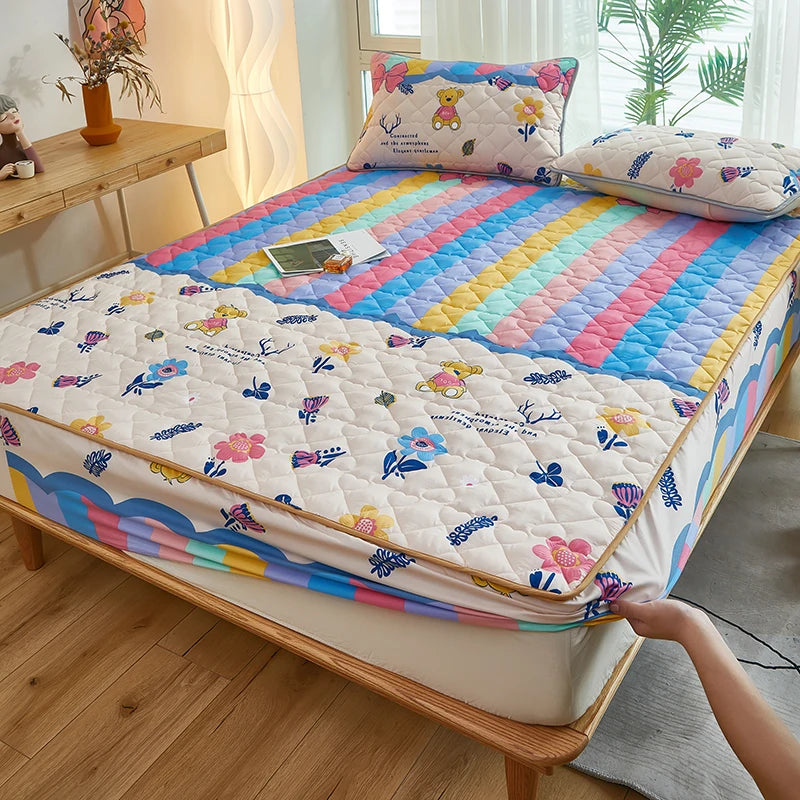 Printed Bedspread Bed 90/120/150/180cm Cover Thicken Bed Linen Sheets fundas de colchón Non-slip Mattress Covers (No Pillowcase).