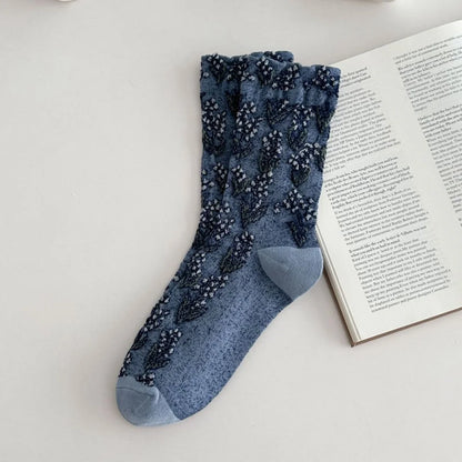 Autumn Winter Long For Women Retro Harajuku Relief Print Daily Casual Streetwear Cute Socks Fashion Japanese Style Women's Socks.