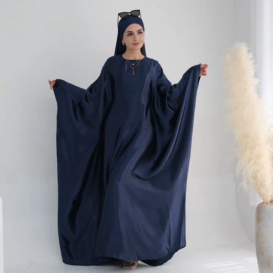 Batwing Butterfly Satin Abaya Dubai Luxury Muslim Kaftan Maxi Dress Abayas For Women Kebaya Robe Caftan Marocain Femme Vestidos.