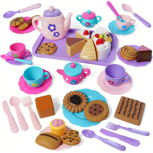Little girl tea party set, pretend afternoon tea dessert teapot set, princess tea time playing teapot kitchen toys, Easter gifts.