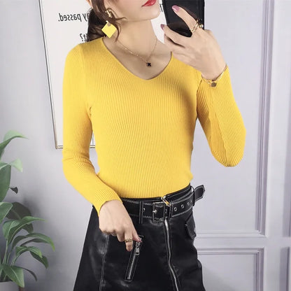 2026 herbst Winter Frauen Solide Rippen Stricken V-ausschnitt Streifen Pull Pullover Femme Y2k Langarm Pullover Jersey Tops Mode Kleidung