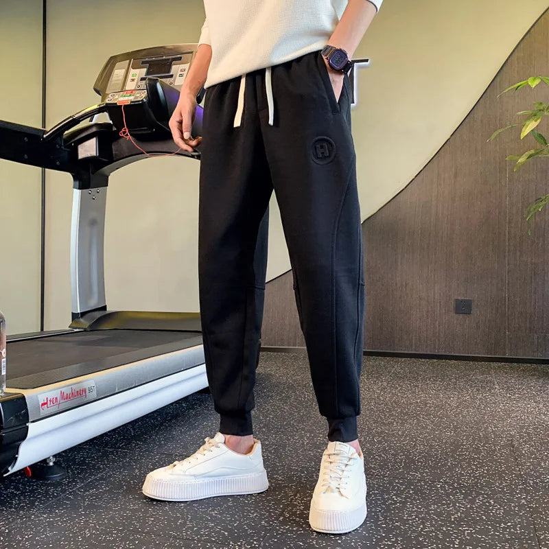 New men's high-quality solid-color sport pants - sport outfit - elastic waist - 2026 casual loose pants - black/grey - cotton jo.