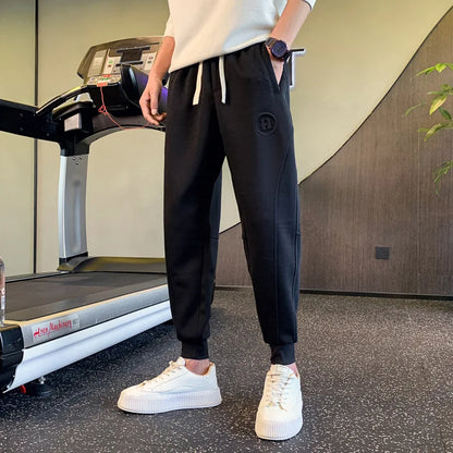 New men's high-quality solid-color sport pants - sport outfit - elastic waist - 2026 casual loose pants - black/grey - cotton jo.