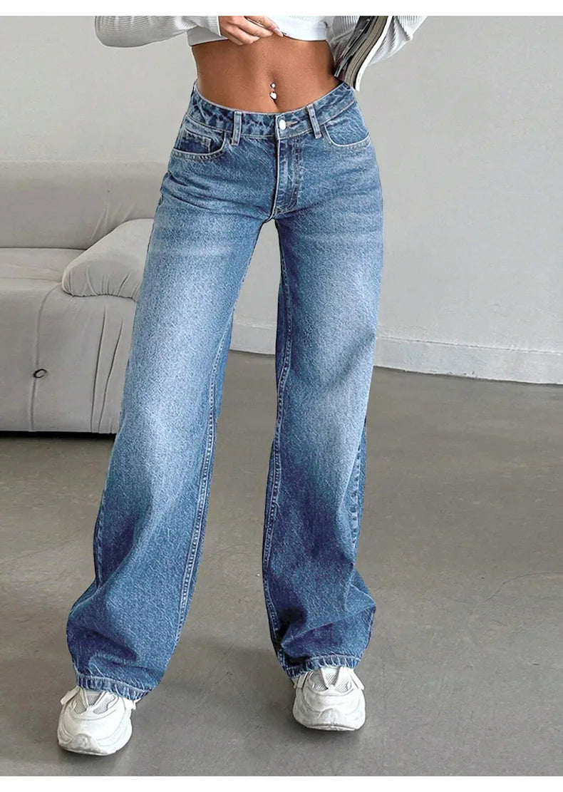 Elastic denim jeans 2025 new fashion low waist loose and trendy women's jeans.