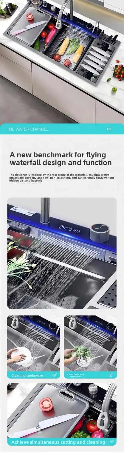 Large Single-Basin Digital Intelligent Sinks Water Bowl Stand 100x46cm Thickened Stainless Steel for Multi-Functional Kitchen