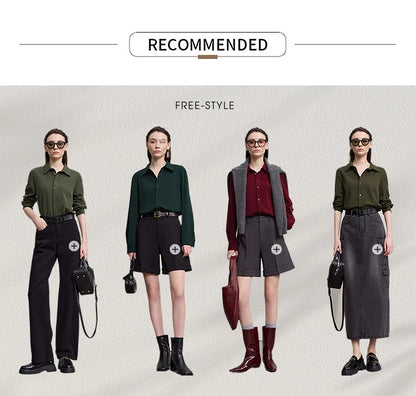 AMII Office Lady Shirt 2025 Autumn New Minimalism thick Long Sleeves Blouse Elastic Cotton Lapel Women's Clothing 12553079.