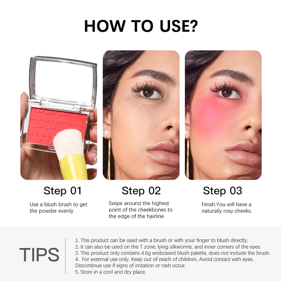 Face Blusher Matte Natural Cheek Tint Brighten Face Pink Red Face Contouring Cosmetics Blush Powder Soft Female Makeup.