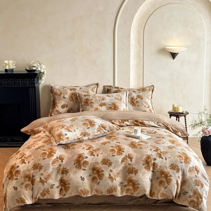 2025 new light luxury style high gram milk fleece 1.5m/1.8m bed four-piece printing warm bed sheet quilt cover