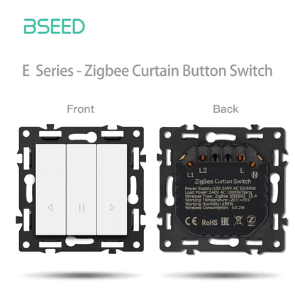 BSEED Zigbee 1/2/3/4Gang Smart Licht Vorhang Shutter Dimmer Schalter Mechanische Tasten EU Steckdosen USBC DIY Teile Kunststoff Rahmen