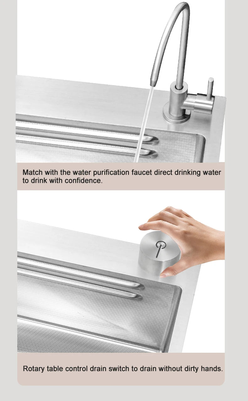 304 Stainless Steel Kitchen Sink Silver Embossed Large Single Slot Home Improvement Multifunction Wash Basin For Kitchen