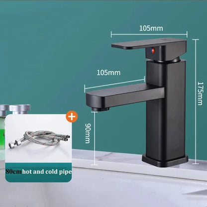 Stainless Steel Black Square Hot and Cold Dual-use Basin Faucet Home Kitchen Bathroom Cabinet Faucet