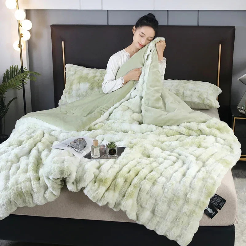 2024 New Colorful Rabbit Plush Bubble Winter Quilt Thickened Rabbit Plush Winter Double-sided Plush Skin-friendly and Warm.