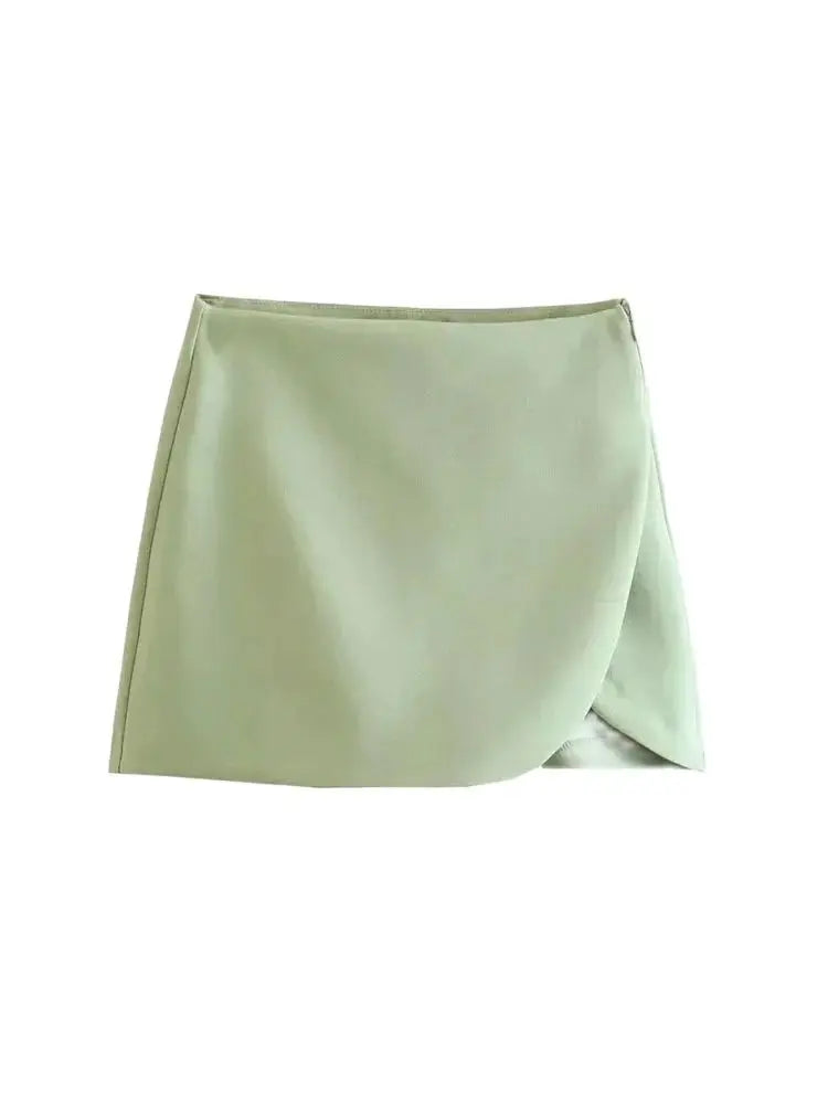 Women Fashion Pareo Style Shorts Skirts Vintage High Waist Side Zipper Female Skort Mujer.