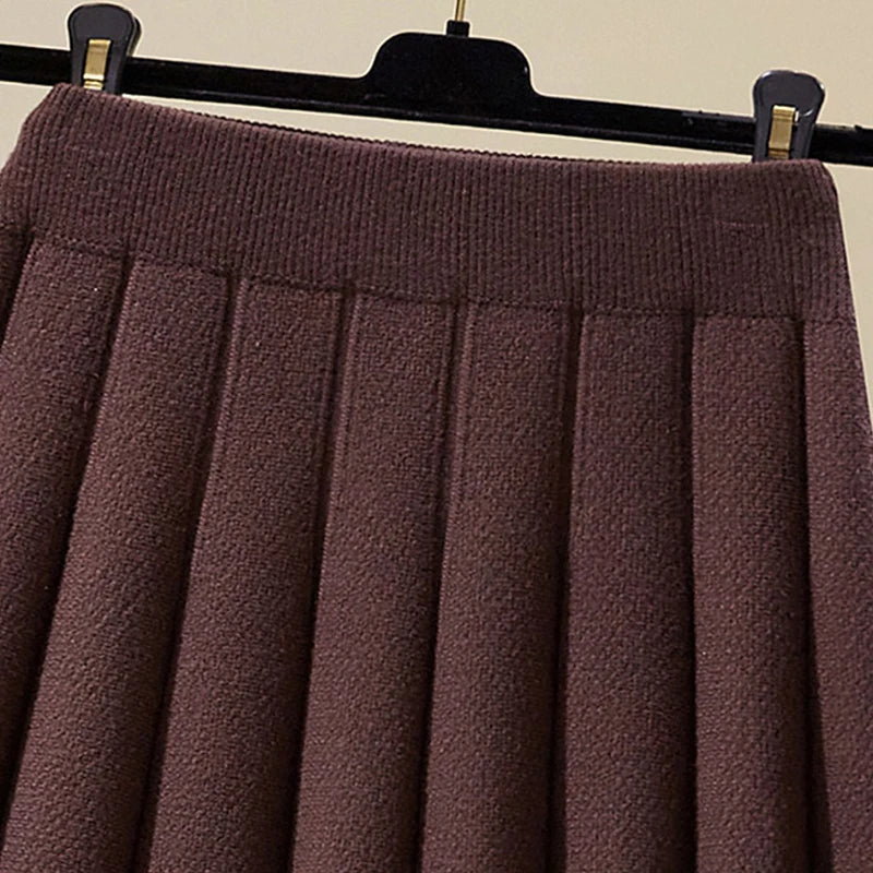 All Match Knitting Short Pleated Skirt Women Autumn Winter 2025 High Waist Mini Skirts Woman Casual Solid Thick A Line Skirts.