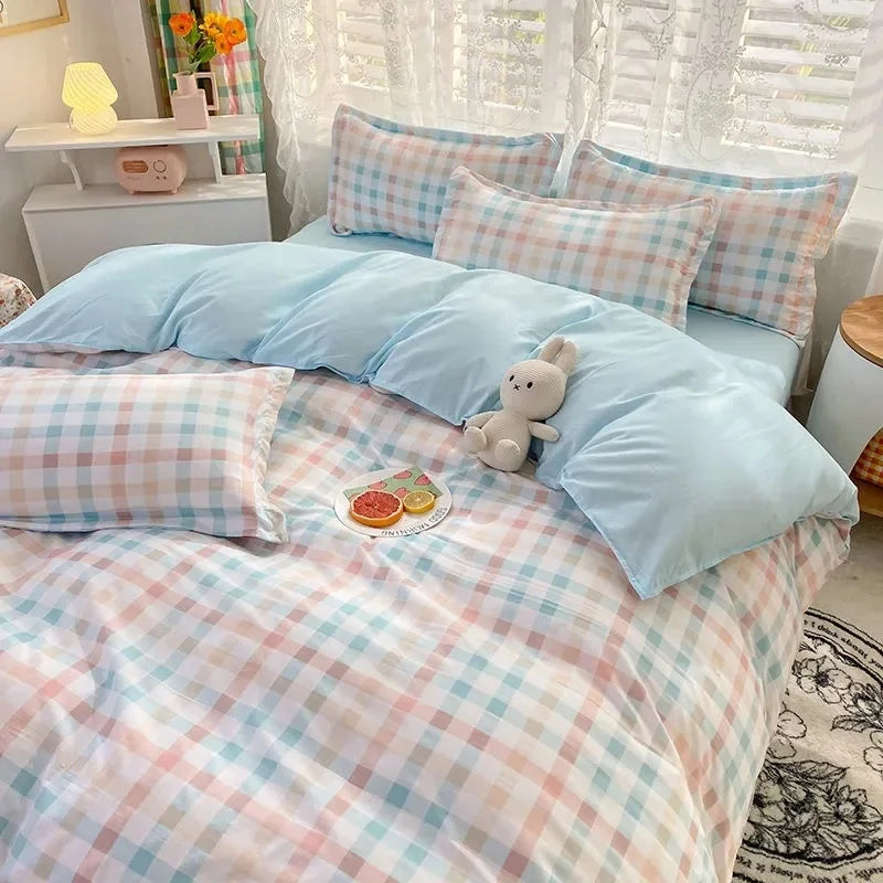 Lattice Bedding Sets Children Bed Linens Sheet Printed Duvet Cover Single Double Queen Size Quilt Covers Sets Bedclothes.